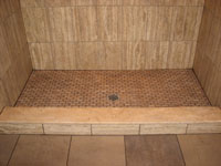 travertine tile stall shower with tile floor and marble sill-voorhees,nj